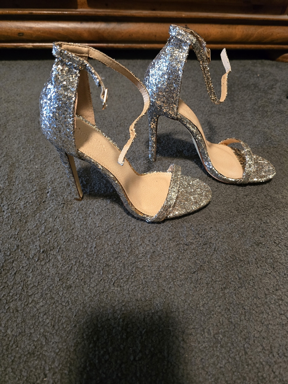 Charlotte Russe Silver Glitter Ankle-Strap Stilettos